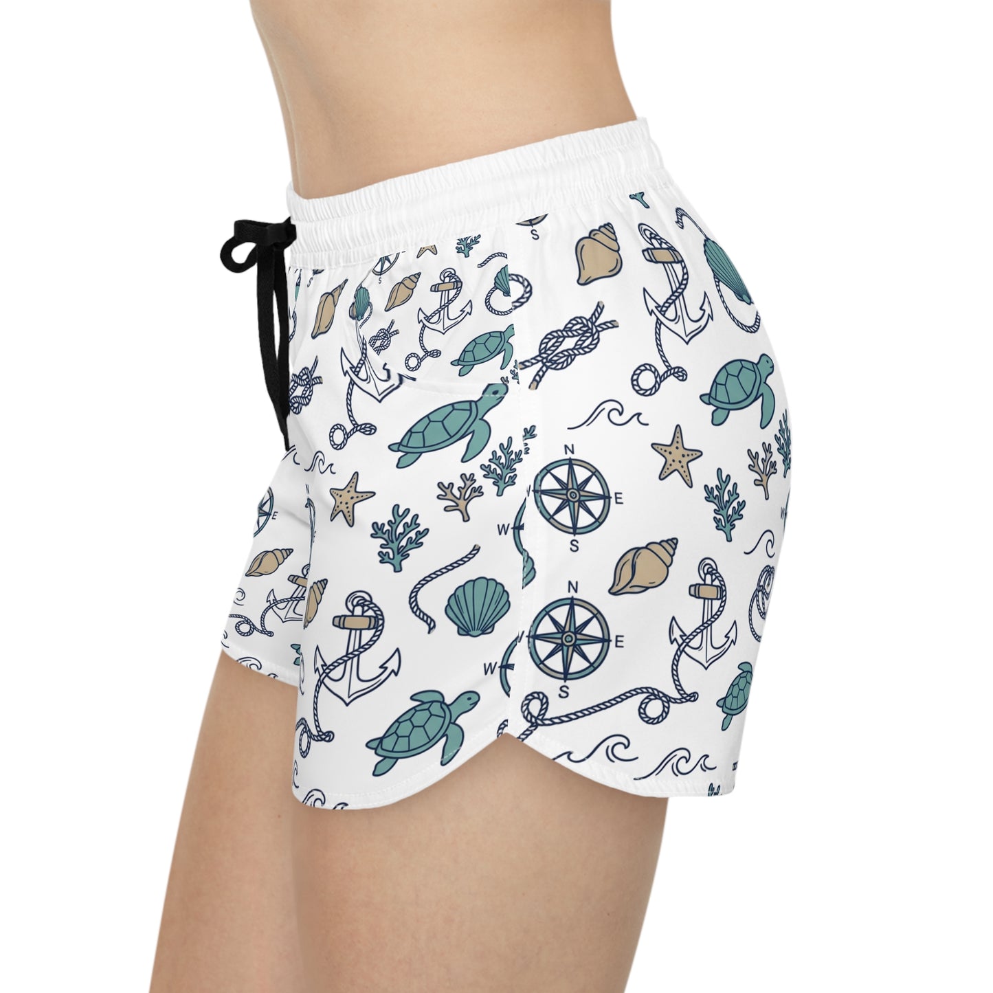 Nautical Seashell & Turtle Women's Casual Shorts — Beachy AOP Lounge Shorts