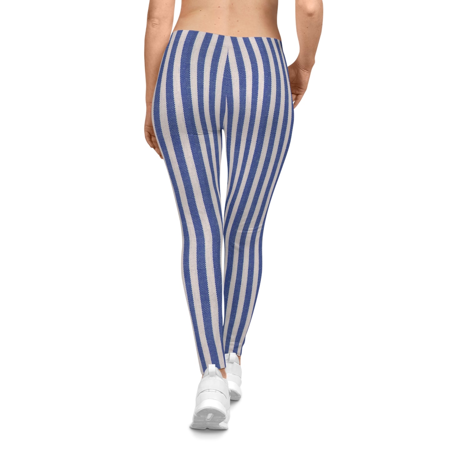 Blue & White Vertical Stripe Leggings — Nautical Casual Women's Leggings