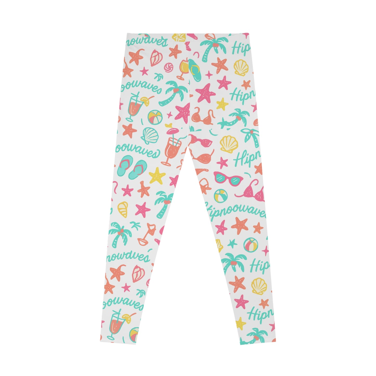 Colorful Beach Themed Stretchy Leggings, Summer Activewear, Vacation Leggings, Trendy Sportswear, Fun Gift for Beach Lovers