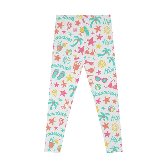 Colorful Beach Themed Stretchy Leggings, Summer Activewear, Vacation Leggings, Trendy Sportswear, Fun Gift for Beach Lovers