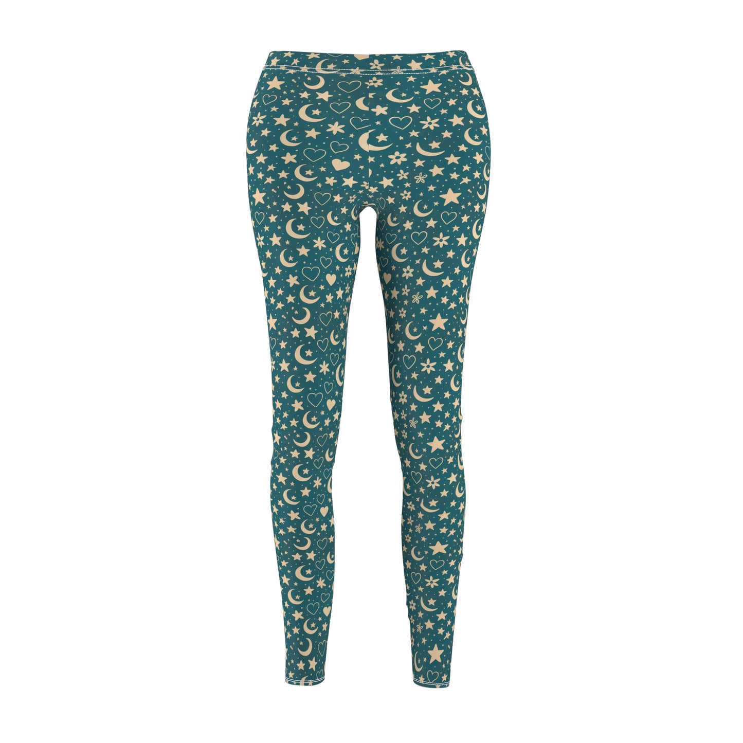 Hipnowaves Celestial Pattern Women's Leggings, Comfortable Yoga Pants, Star & Moon Print, Casual Wear, Gift for Her, Festival Attire, Everyday Comfort