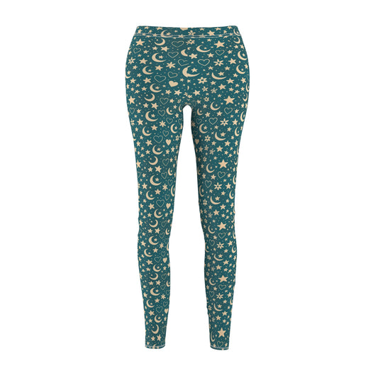 Hipnowaves Celestial Pattern Women's Leggings, Comfortable Yoga Pants, Star & Moon Print, Casual Wear, Gift for Her, Festival Attire, Everyday Comfort