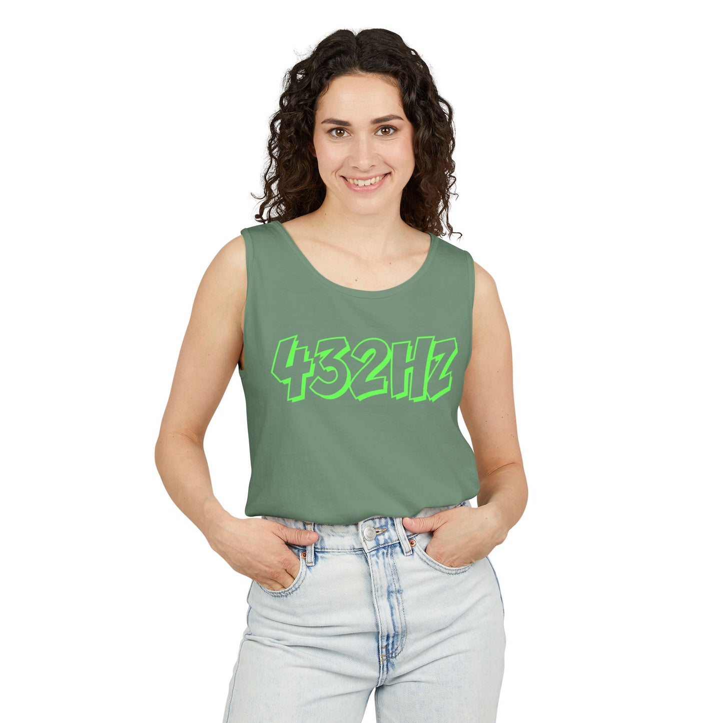432HZ Unisex Garment-Dyed Tank Top, Relaxed Summer Wear, Music Lover Gift, Festival Outfit, Mindfulness Apparel, Unisex Top