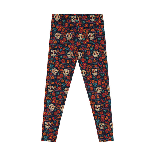 Colorful Skull Pattern Stretchy Leggings, Comfortable Exercise Wear, Halloween Outfit, Yoga Pants, Festival Clothing