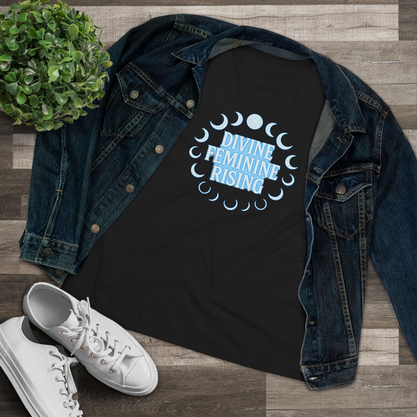Divine Feminine Rising Tee, Women's Cotton Tee, Empowering T-Shirt, Moon Phase Top, Spiritual Gift, Feminist Apparel