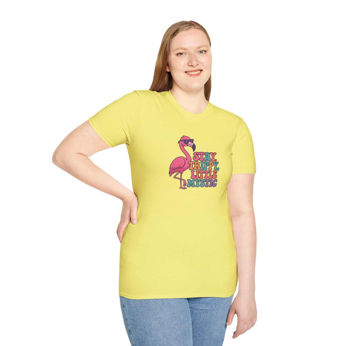 Stay Trippy Little Mystic T-Shirt | Fun Flamingo Tee, Boho Vibes, Summer Style, Gift for Her, Chill Outwear, Festival Apparel