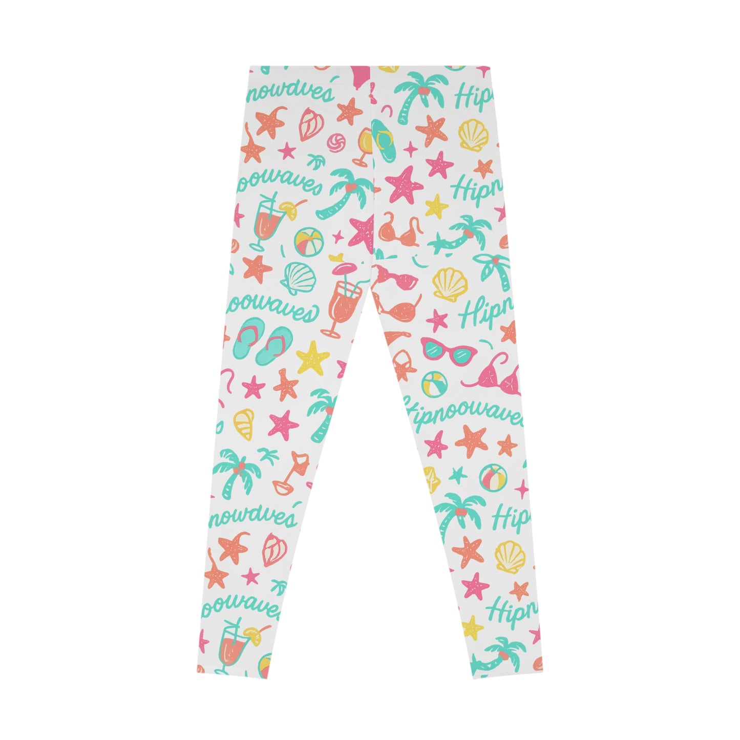 Colorful Beach Themed Stretchy Leggings, Summer Activewear, Vacation Leggings, Trendy Sportswear, Fun Gift for Beach Lovers
