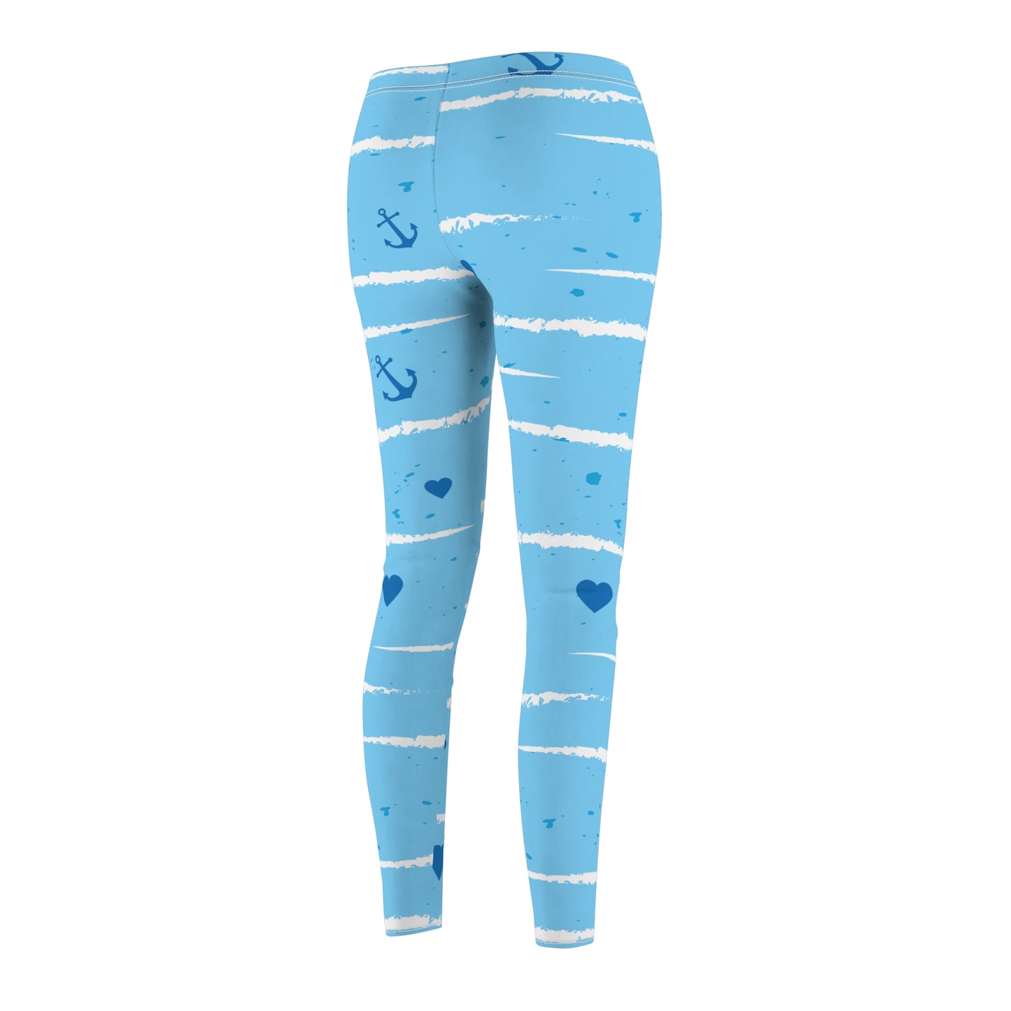 Nautical Stripe Leggings — Blue Anchor & Heart Print Women's Leggings