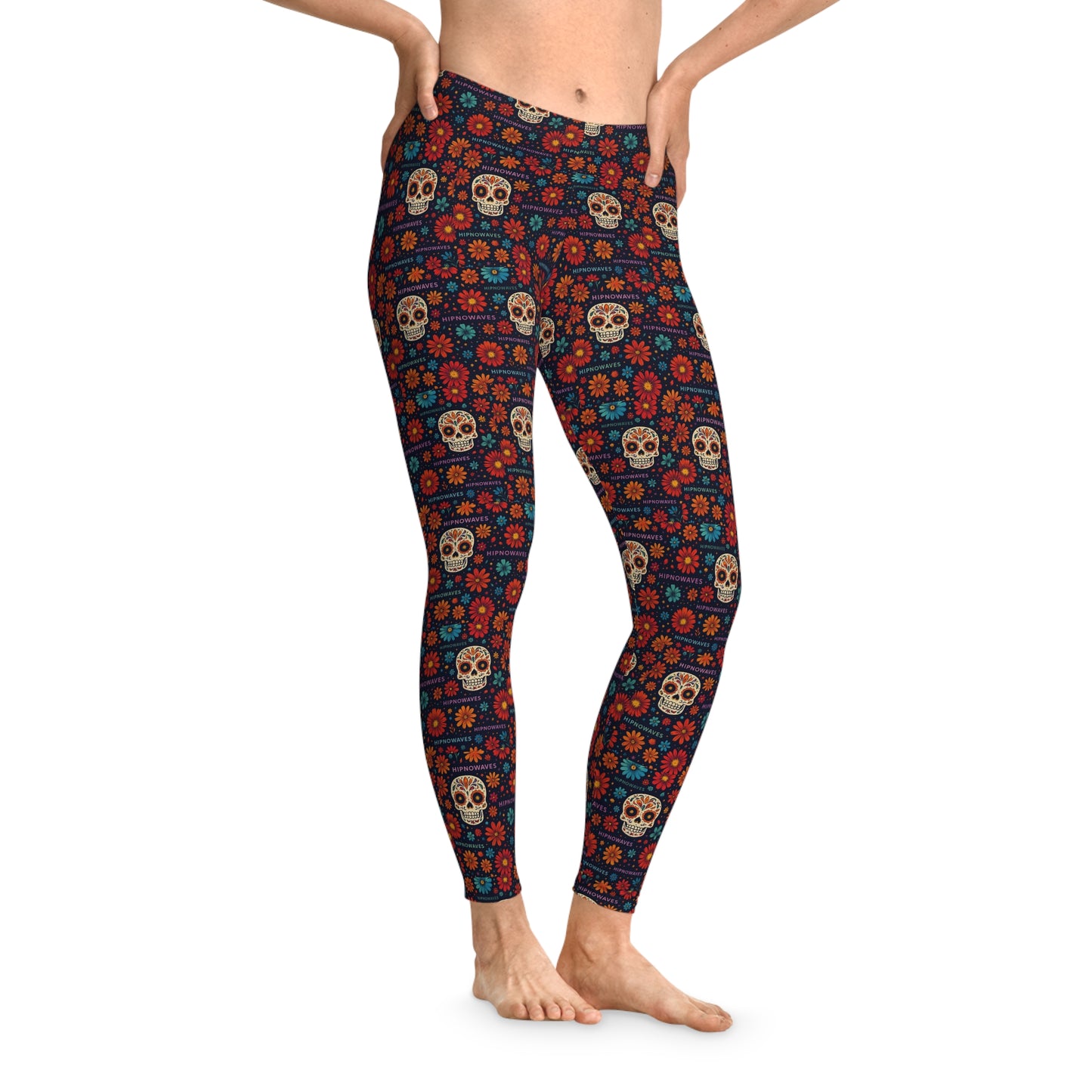 Colorful Skull Pattern Stretchy Leggings, Comfortable Exercise Wear, Halloween Outfit, Yoga Pants, Festival Clothing