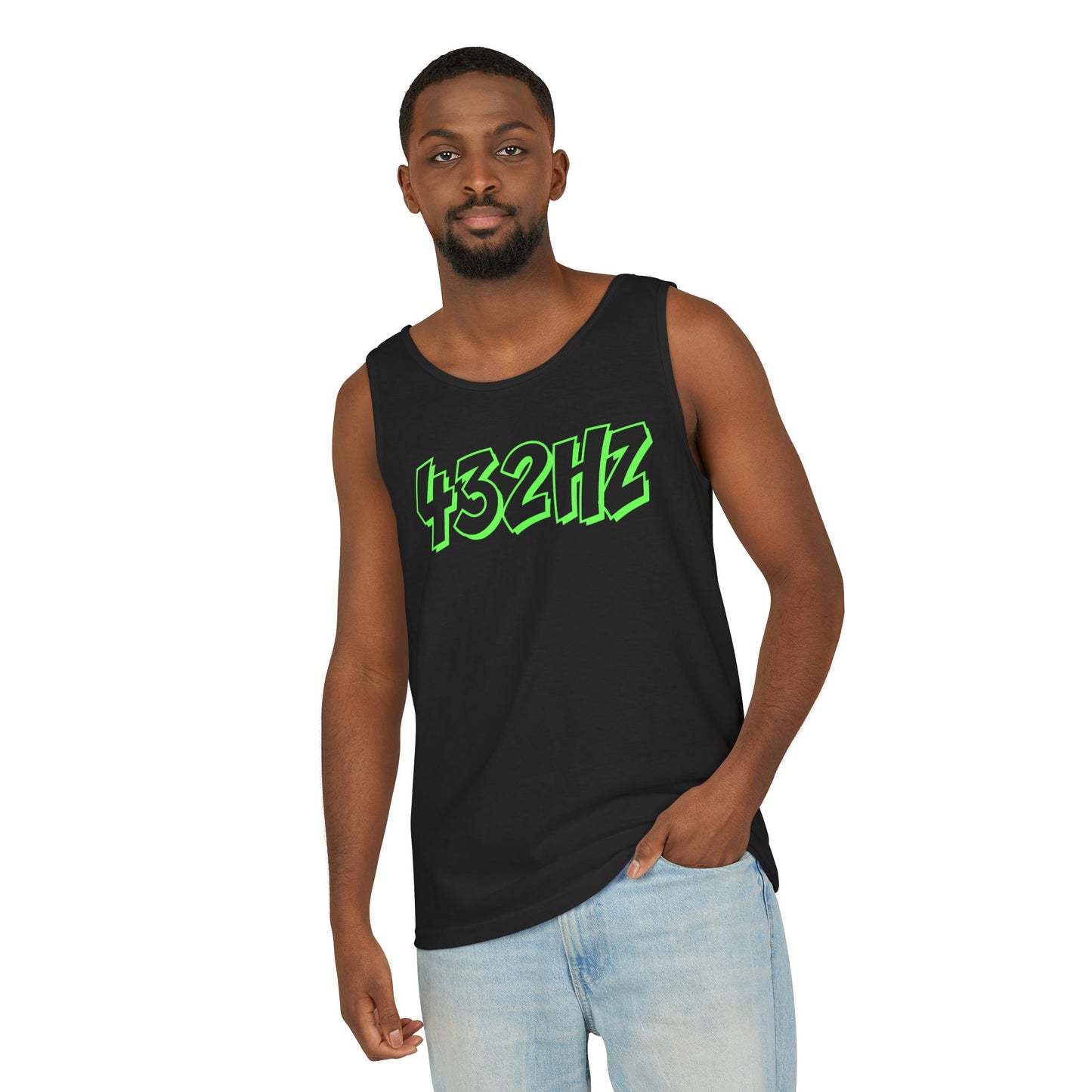 432HZ Unisex Garment-Dyed Tank Top, Relaxed Summer Wear, Music Lover Gift, Festival Outfit, Mindfulness Apparel, Unisex Top
