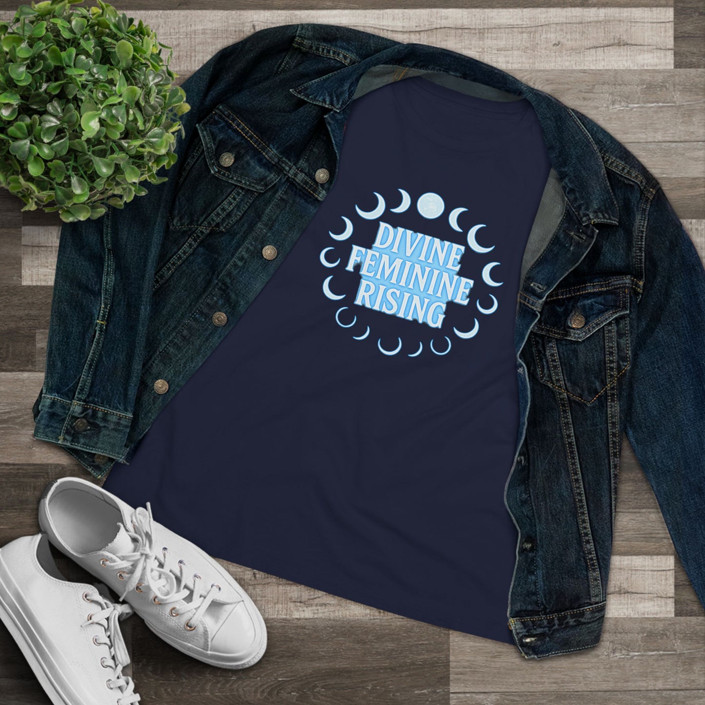 Divine Feminine Rising Tee, Women's Cotton Tee, Empowering T-Shirt, Moon Phase Top, Spiritual Gift, Feminist Apparel