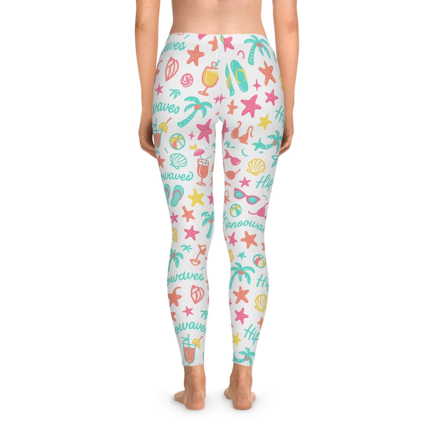 Colorful Beach Themed Stretchy Leggings, Summer Activewear, Vacation Leggings, Trendy Sportswear, Fun Gift for Beach Lovers