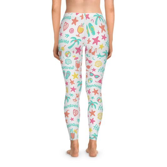 Colorful Beach Themed Stretchy Leggings, Summer Activewear, Vacation Leggings, Trendy Sportswear, Fun Gift for Beach Lovers