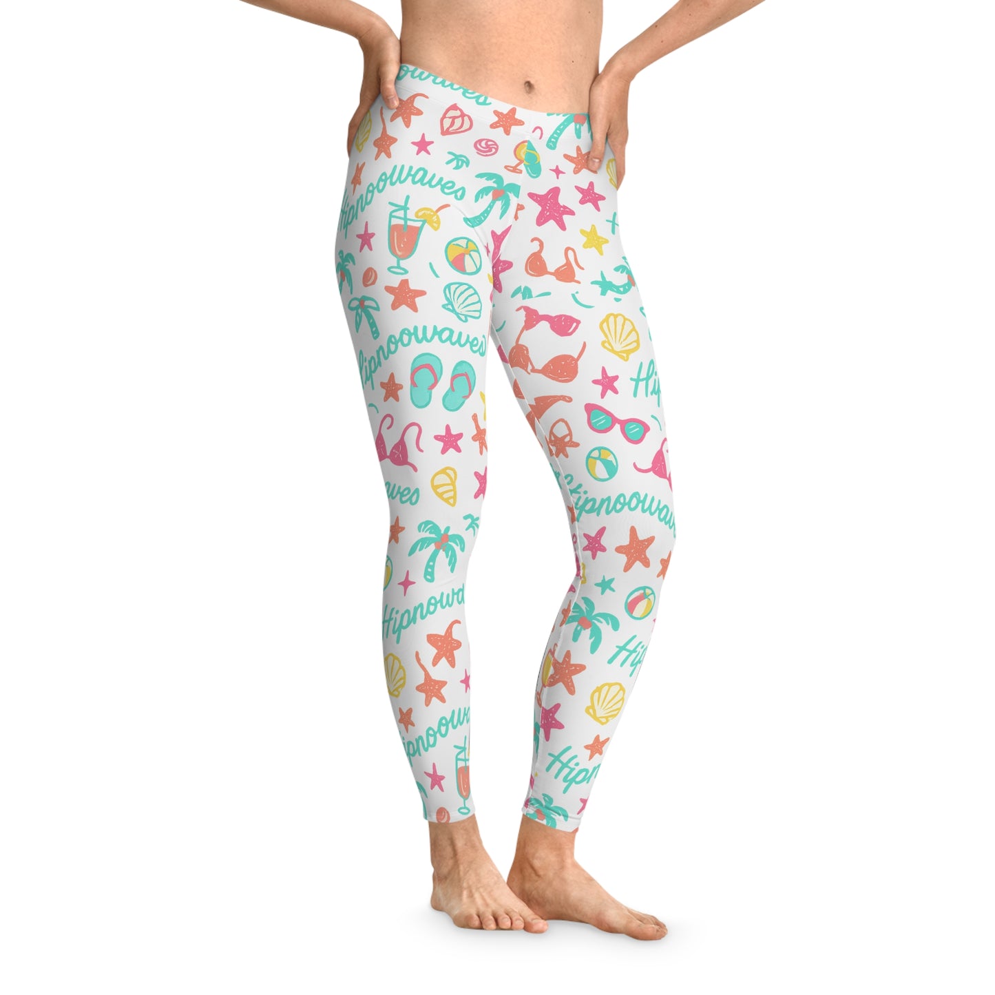 Colorful Beach Themed Stretchy Leggings, Summer Activewear, Vacation Leggings, Trendy Sportswear, Fun Gift for Beach Lovers