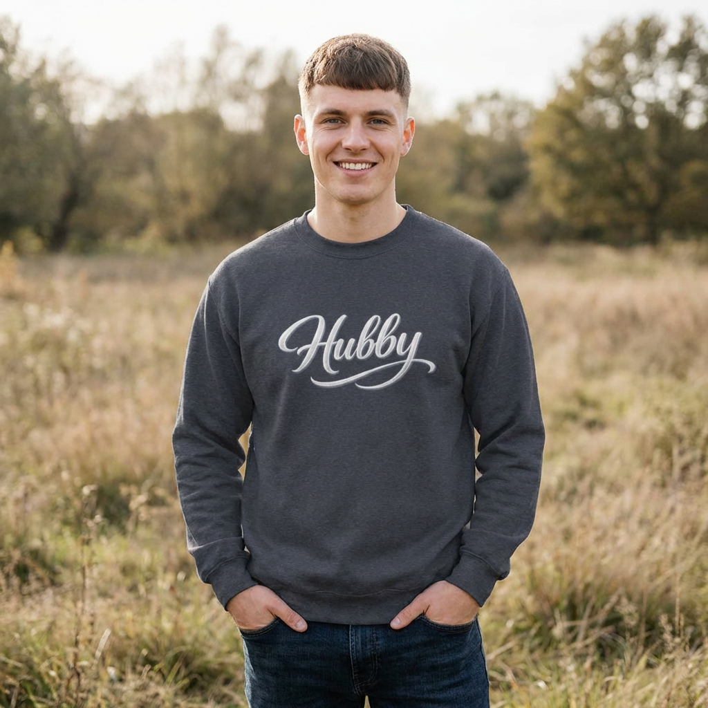 Hubby Script Crewneck Sweatshirt — Cozy Husband Gift