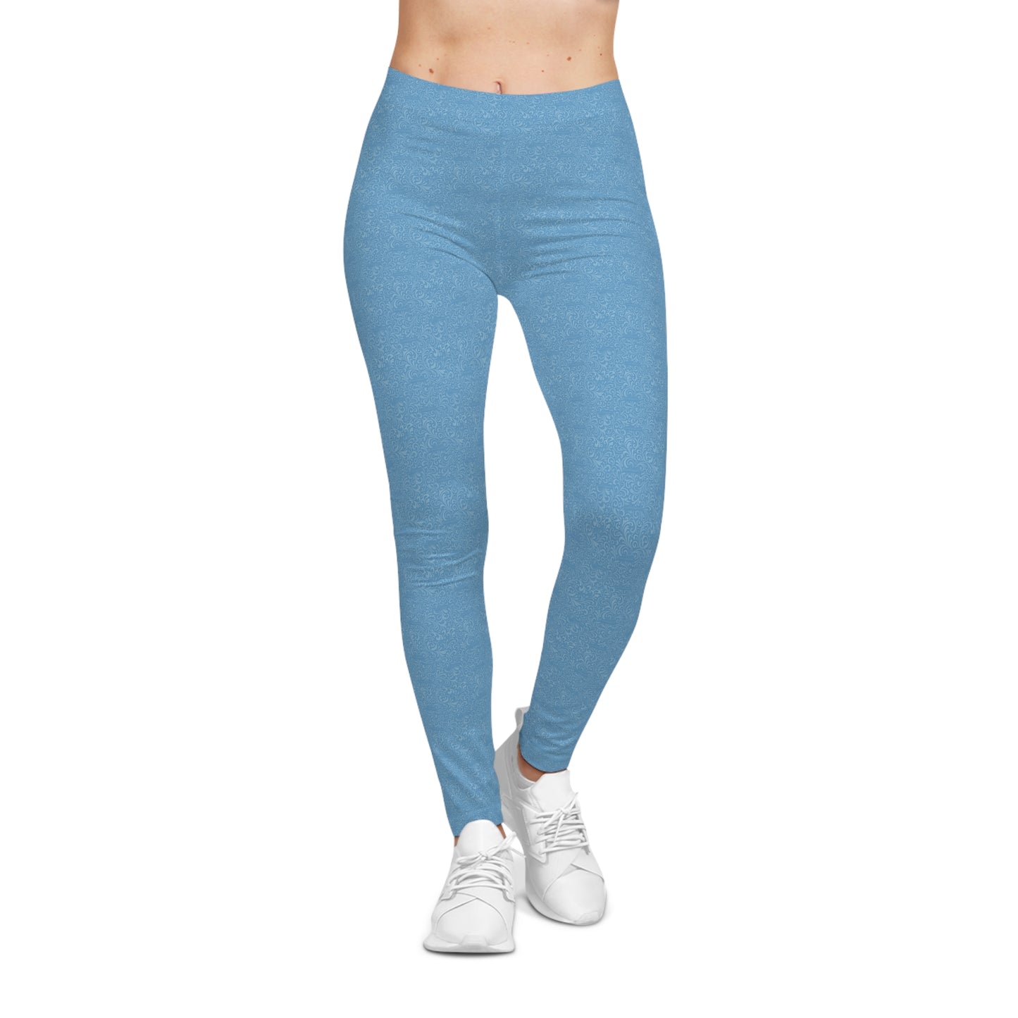 Blue Floral All-Over-Print Leggings — Women's Casual Stretch Activewear
