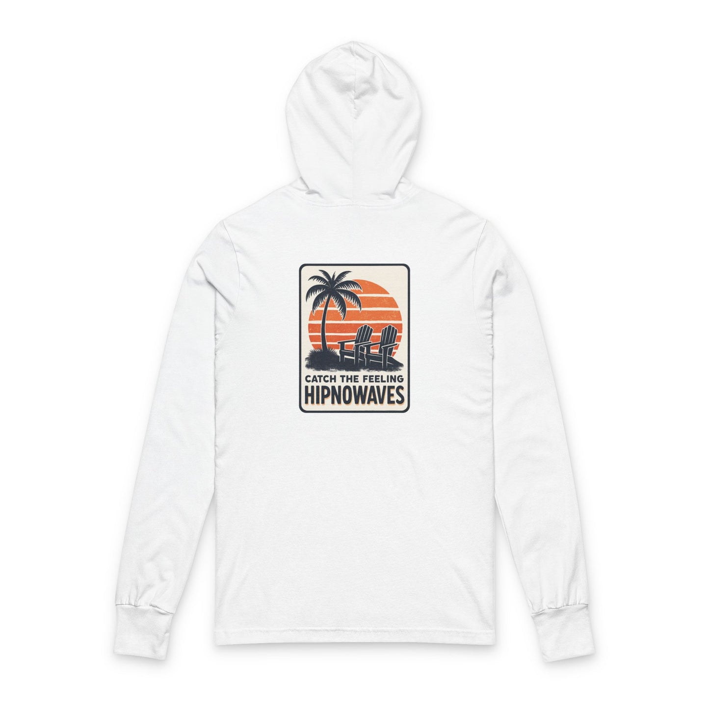 Hooded Long Sleeve Tee — 'Catch the Feeling HipnoWaves' Vintage Surf Graphic