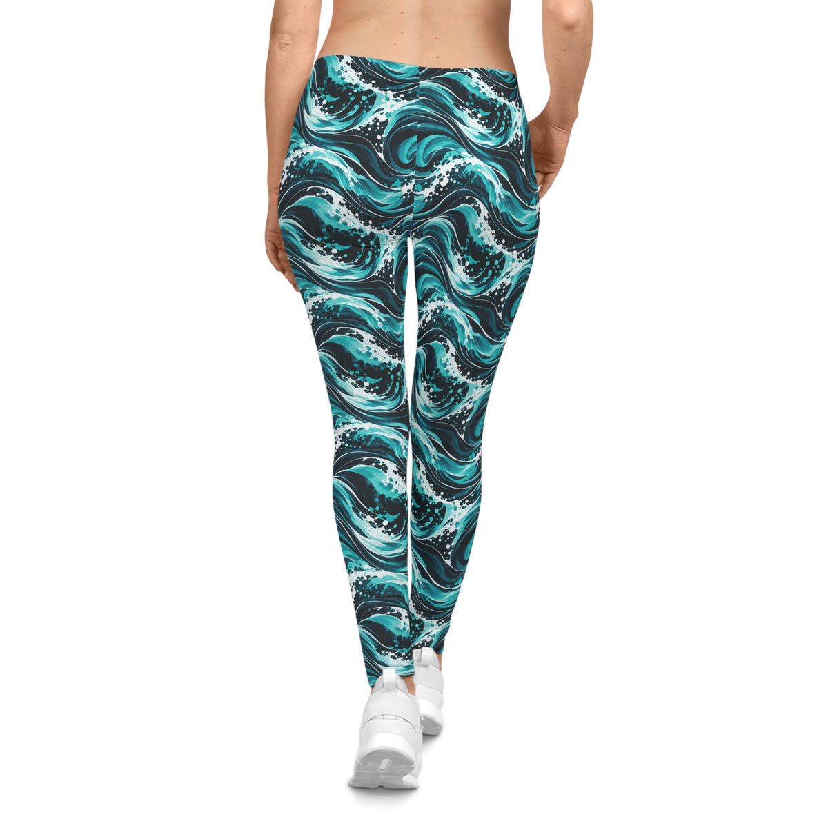 Wave Print Leggings — Teal Ocean All-Over Print Women's Leggings