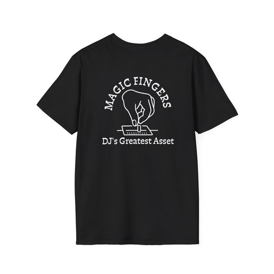 DJ T-Shirt — "Magic Fingers" Back Print with Turntable Graphic
