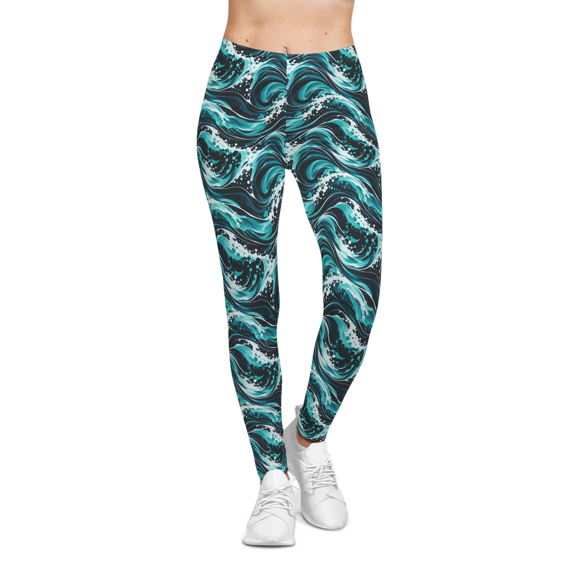 Wave Print Leggings — Teal Ocean All-Over Print Women's Leggings