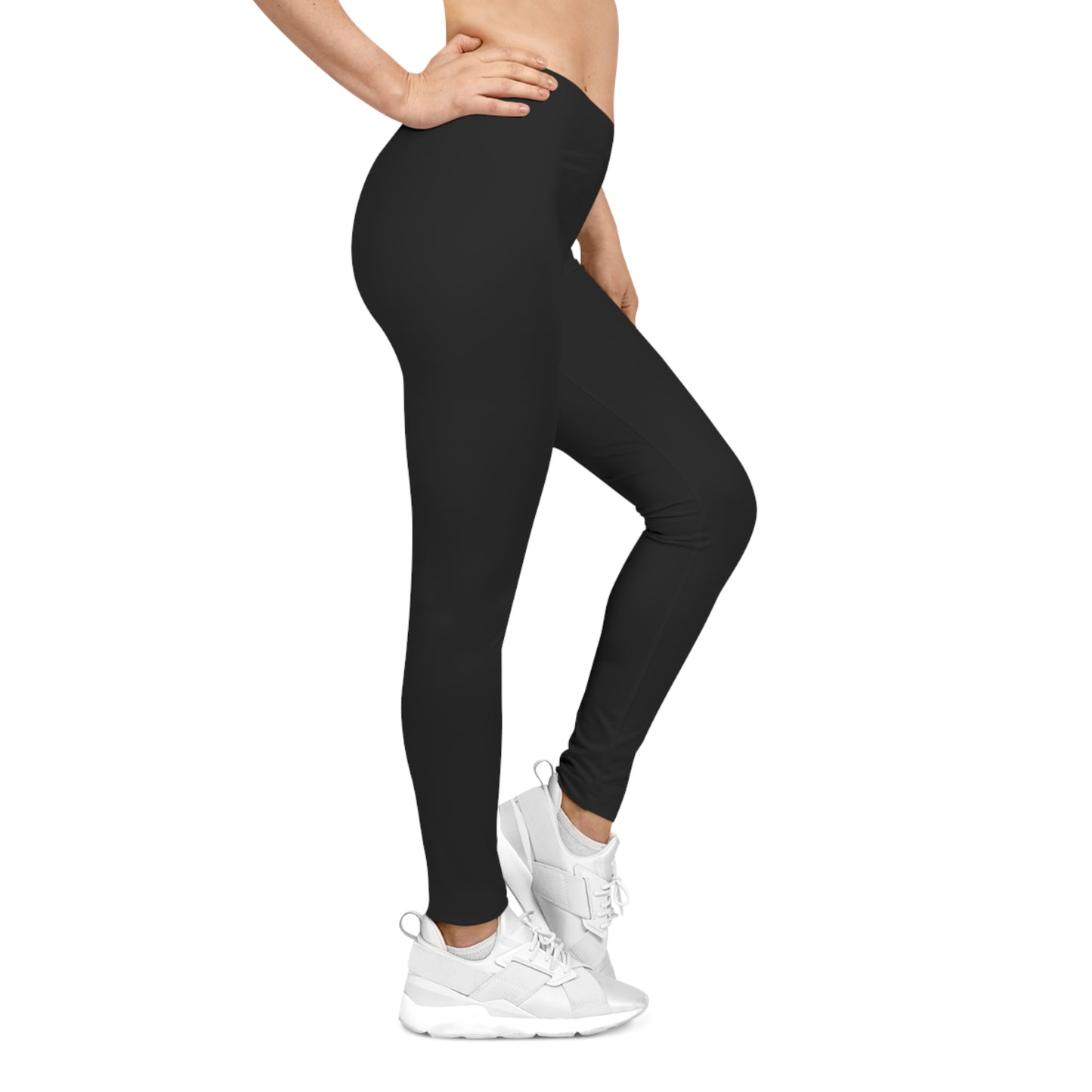 Black All-Over-Print Women's Leggings — Minimal Wave Logo, Comfortable Everyday Activewear