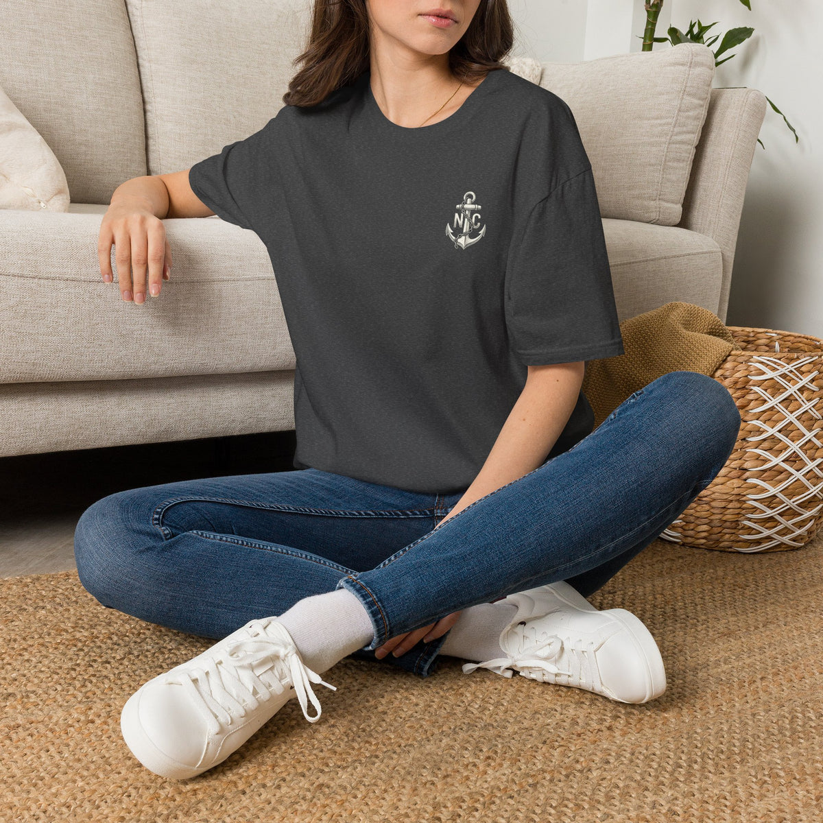 Carolina Coastal Night Tide T-Shirt — Vintage NC Anchor Chest Graphic Tee