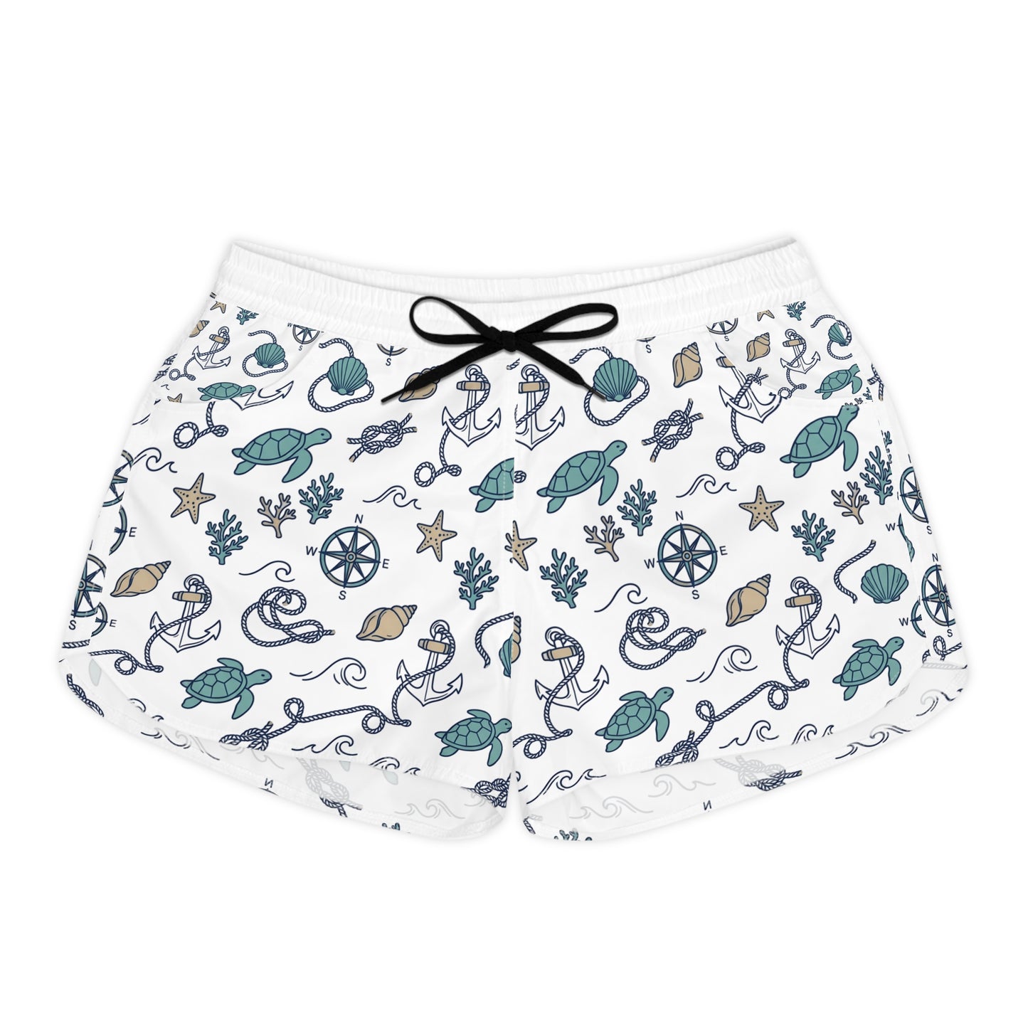 Nautical Seashell & Turtle Women's Casual Shorts — Beachy AOP Lounge Shorts
