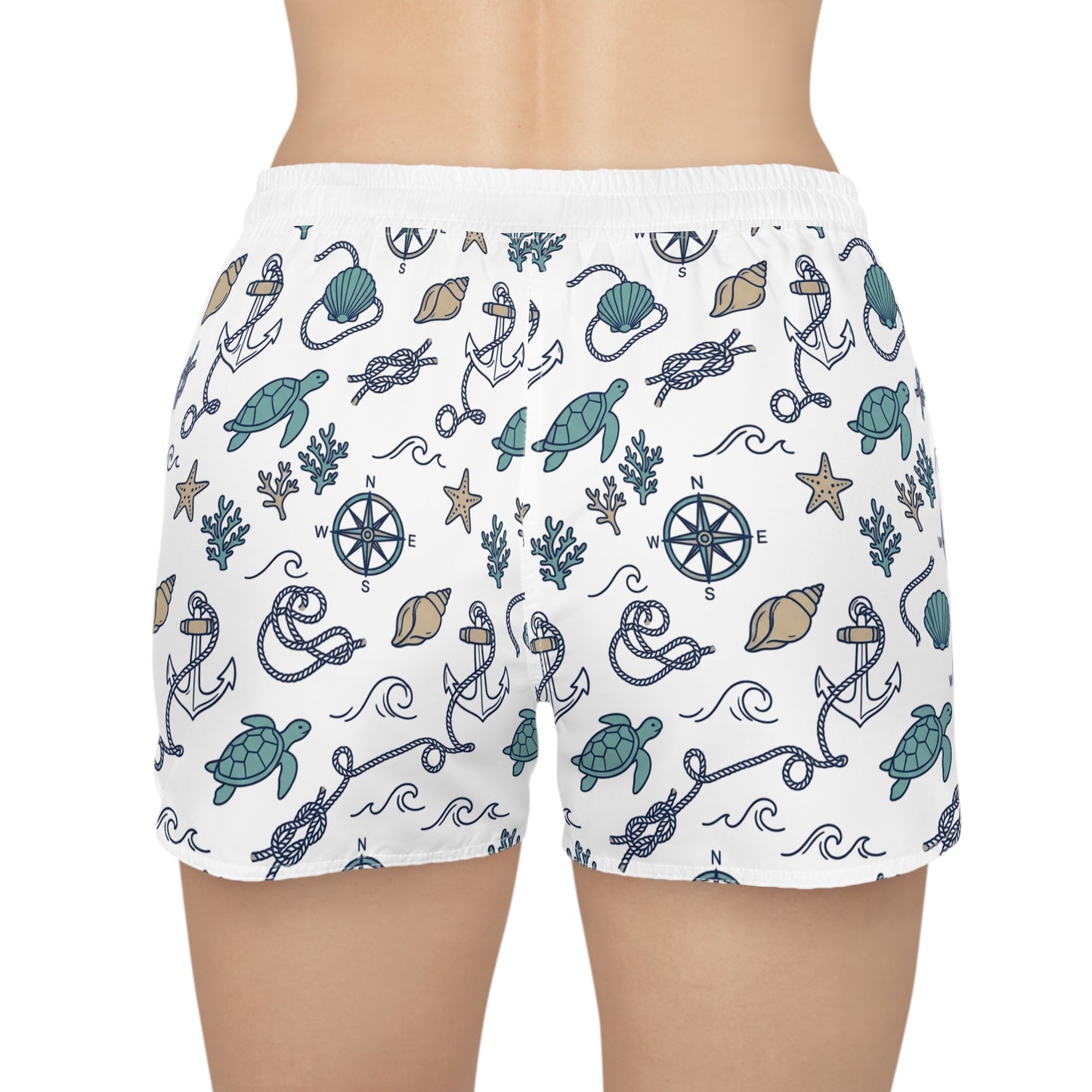 Nautical Seashell & Turtle Women's Casual Shorts — Beachy AOP Lounge Shorts