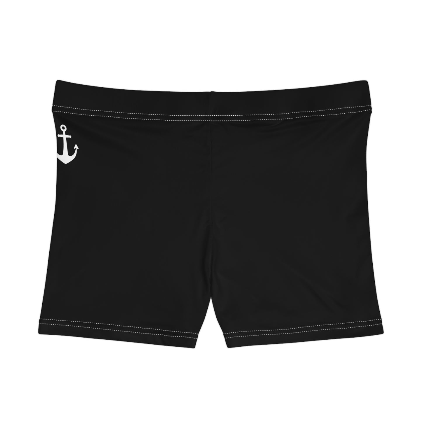Nautical Anchor Women's Swim Shorts — Black AOP Beach Trunks