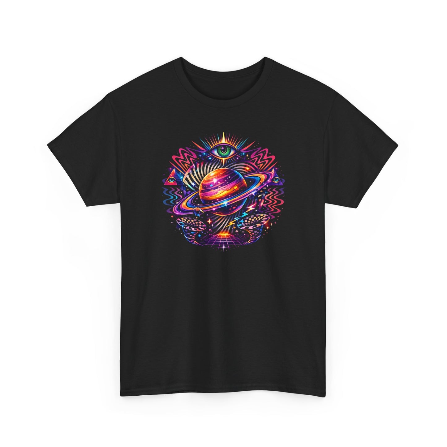 Cosmic Lotus Planet T‑Shirt — Psychedelic Saturn Graphic Tee
