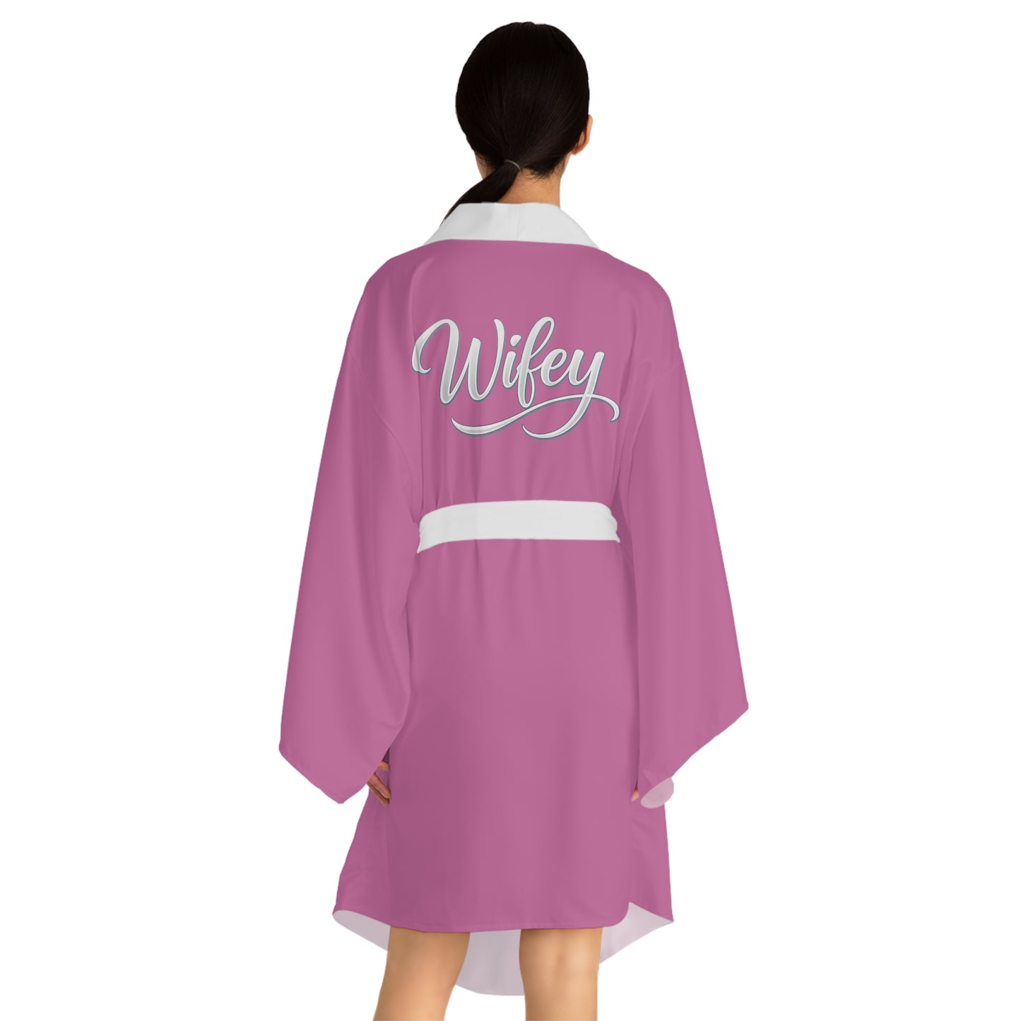 Wifey Kimono Robe — Pink Long Sleeve Bridal Lounge Wrap