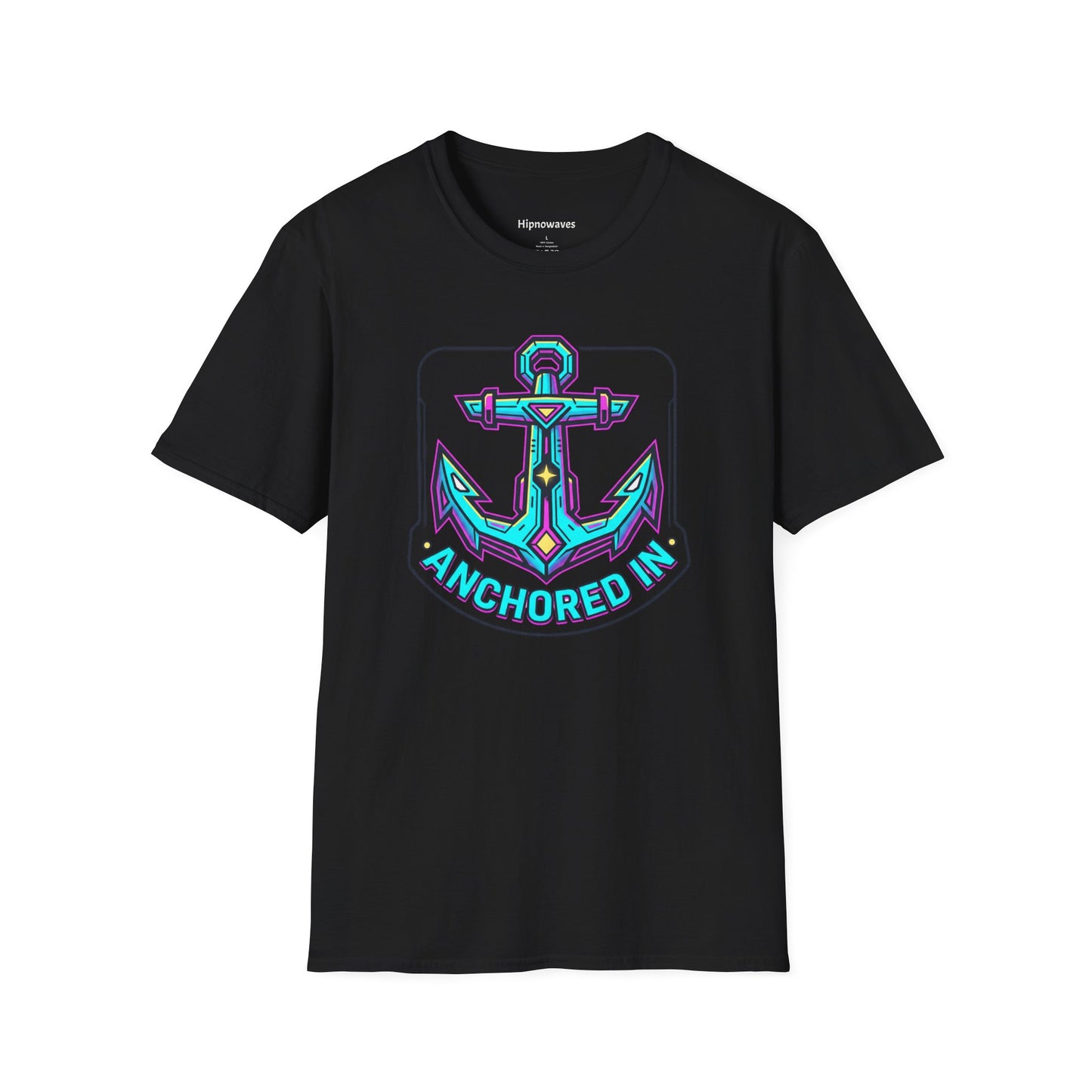 Anchored In — Neon Nautical Anchor Graphic Tee | Men's Crew Neck