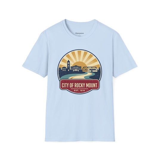 Rocky Mount Cityscape T-Shirt — "City of Rocky Mount" Retro Sunrise Tee