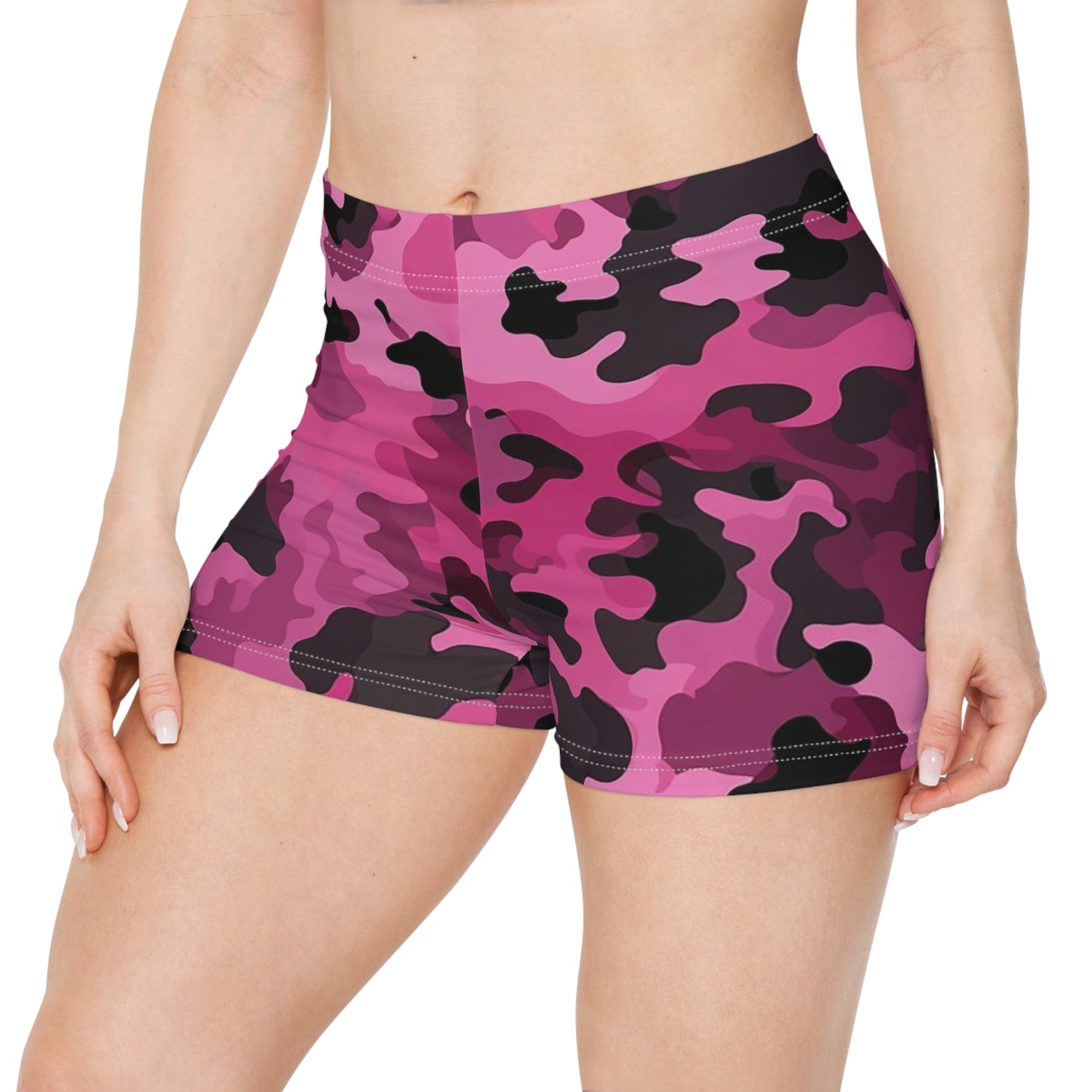 Pink Camouflage Women's Shorts — Camo Pattern Athletic Swim/Workout Shorts