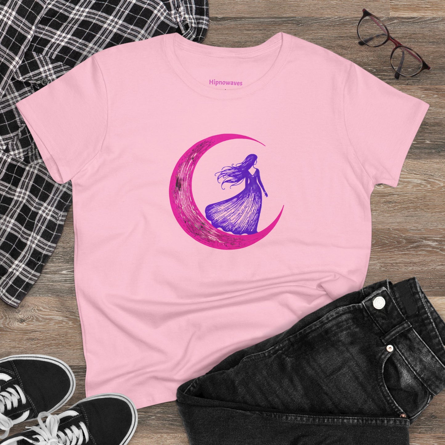 Moonlit Dance Women's Tee — Whimsical Crescent Moon & Dancing Woman Graphic