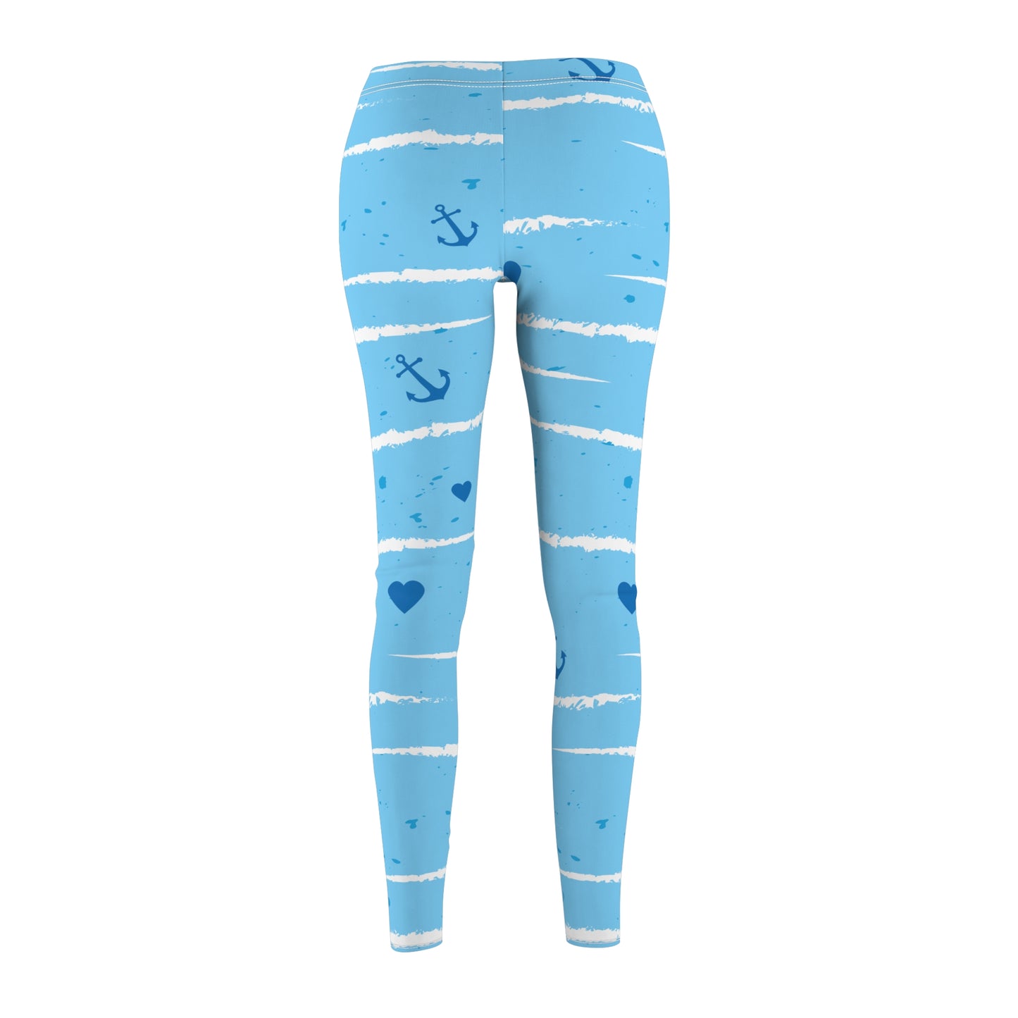 Nautical Stripe Leggings — Blue Anchor & Heart Print Women's Leggings