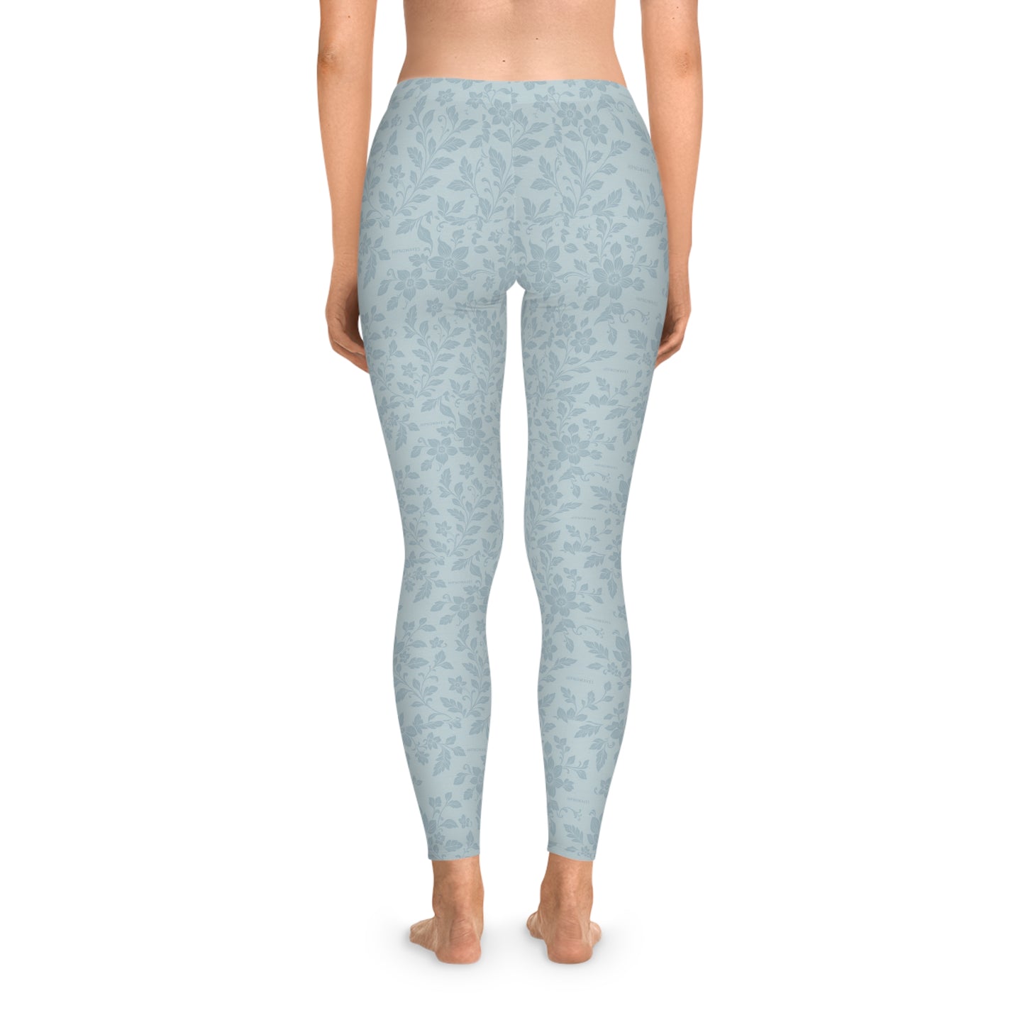 Blue Floral Pattern Leggings — All-Over Print Stretchy Yoga Leggings