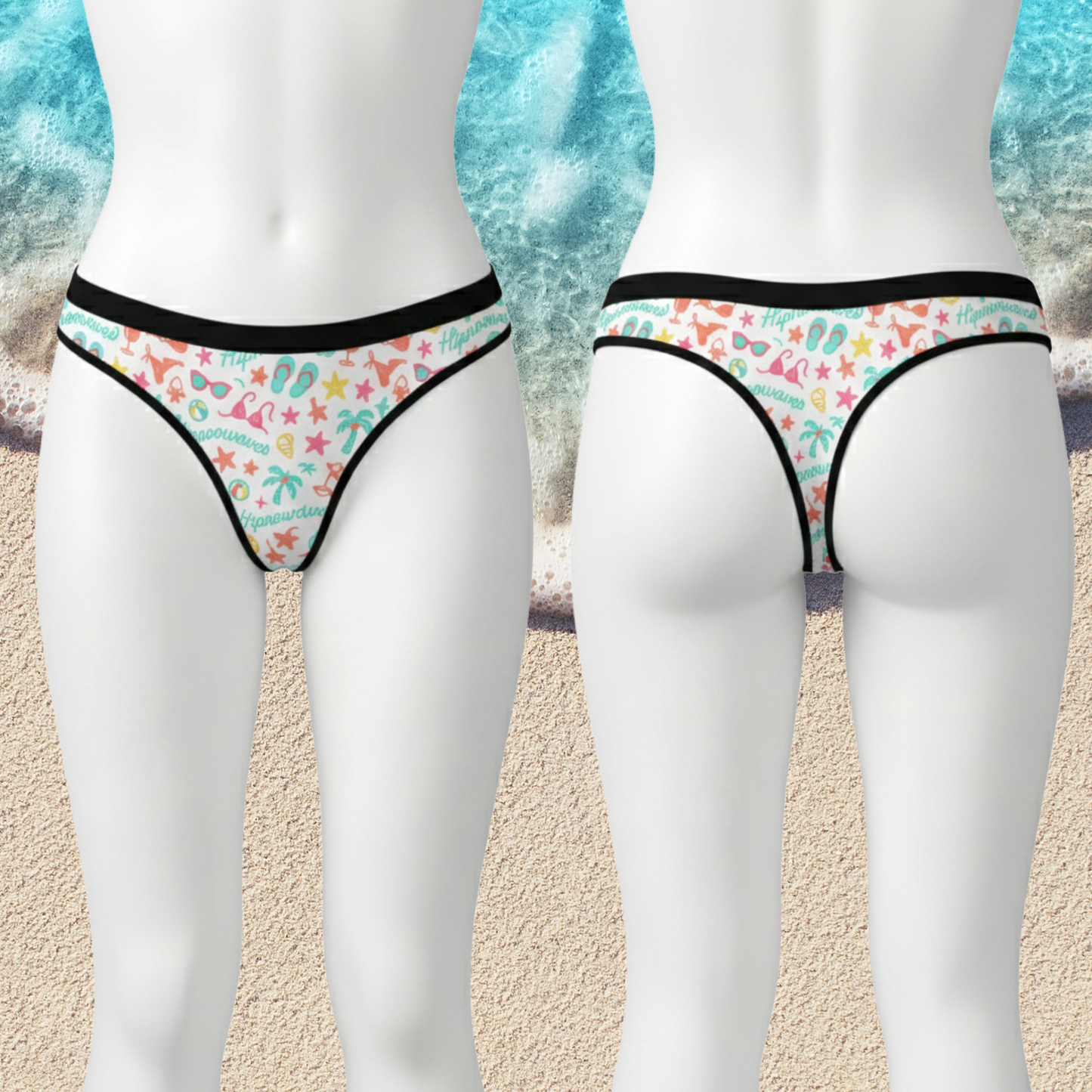 Fun Beach-Themed Women's Thongs | Cute Summer Lingerie, Vacation Essentials, Ocean-Inspired Underwear, Tropical Prints