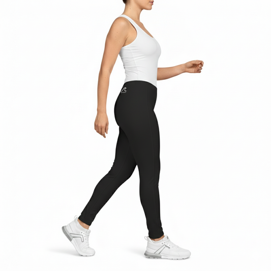 Black All-Over-Print Women's Leggings — Minimal Wave Logo, Comfortable Everyday Activewear