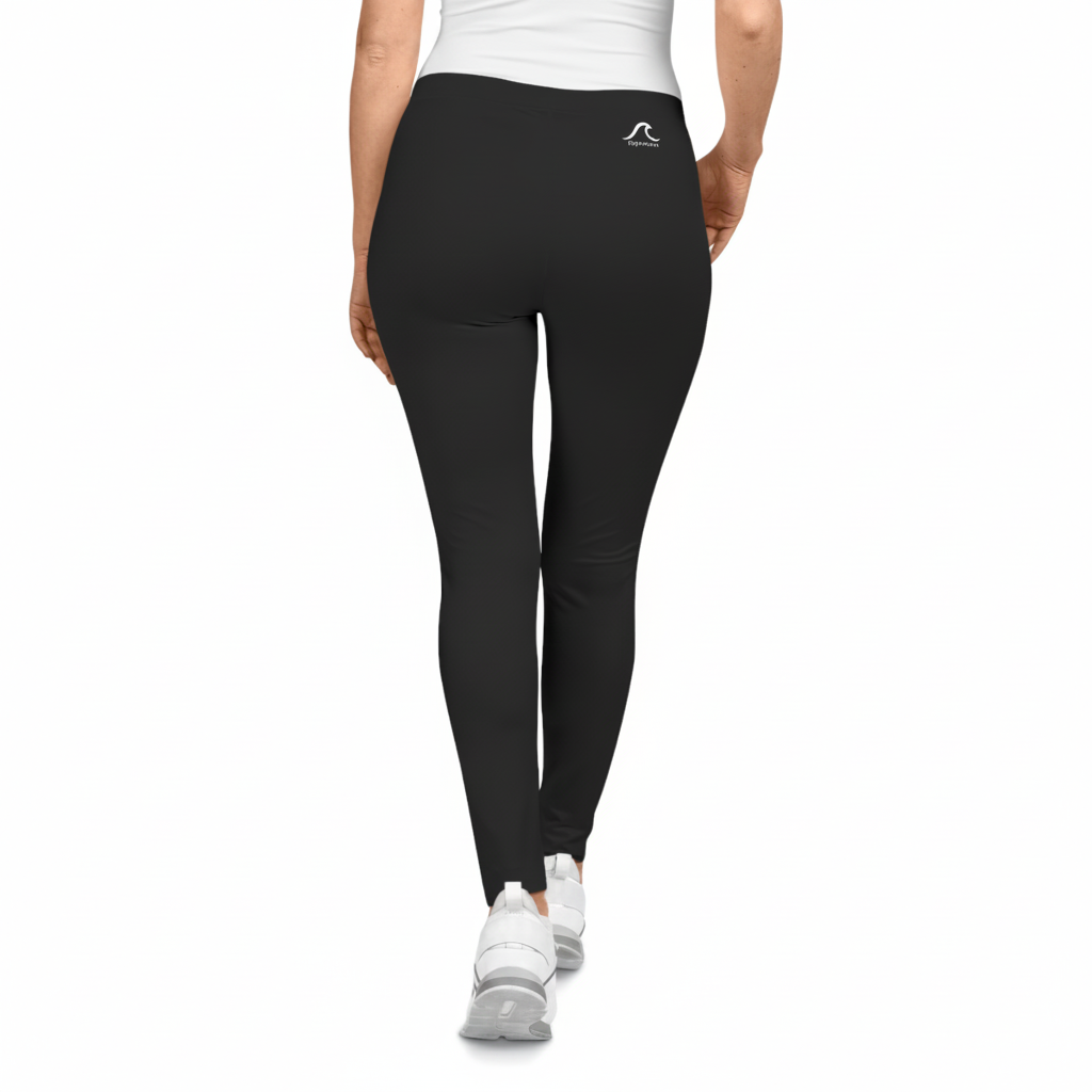 Black All-Over-Print Women's Leggings — Minimal Wave Logo, Comfortable Everyday Activewear