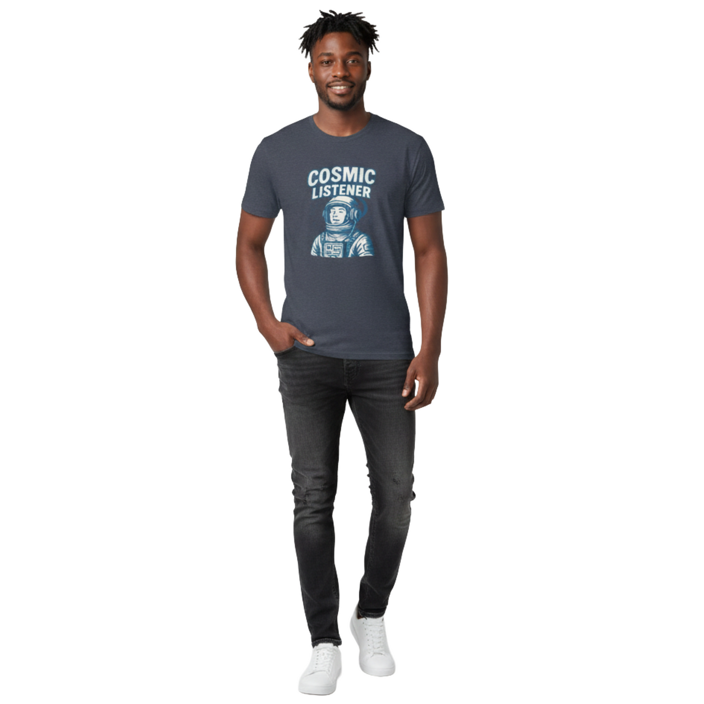 Cosmic Listener T-Shirt — Retro Astronaut Tee for Space Lovers
