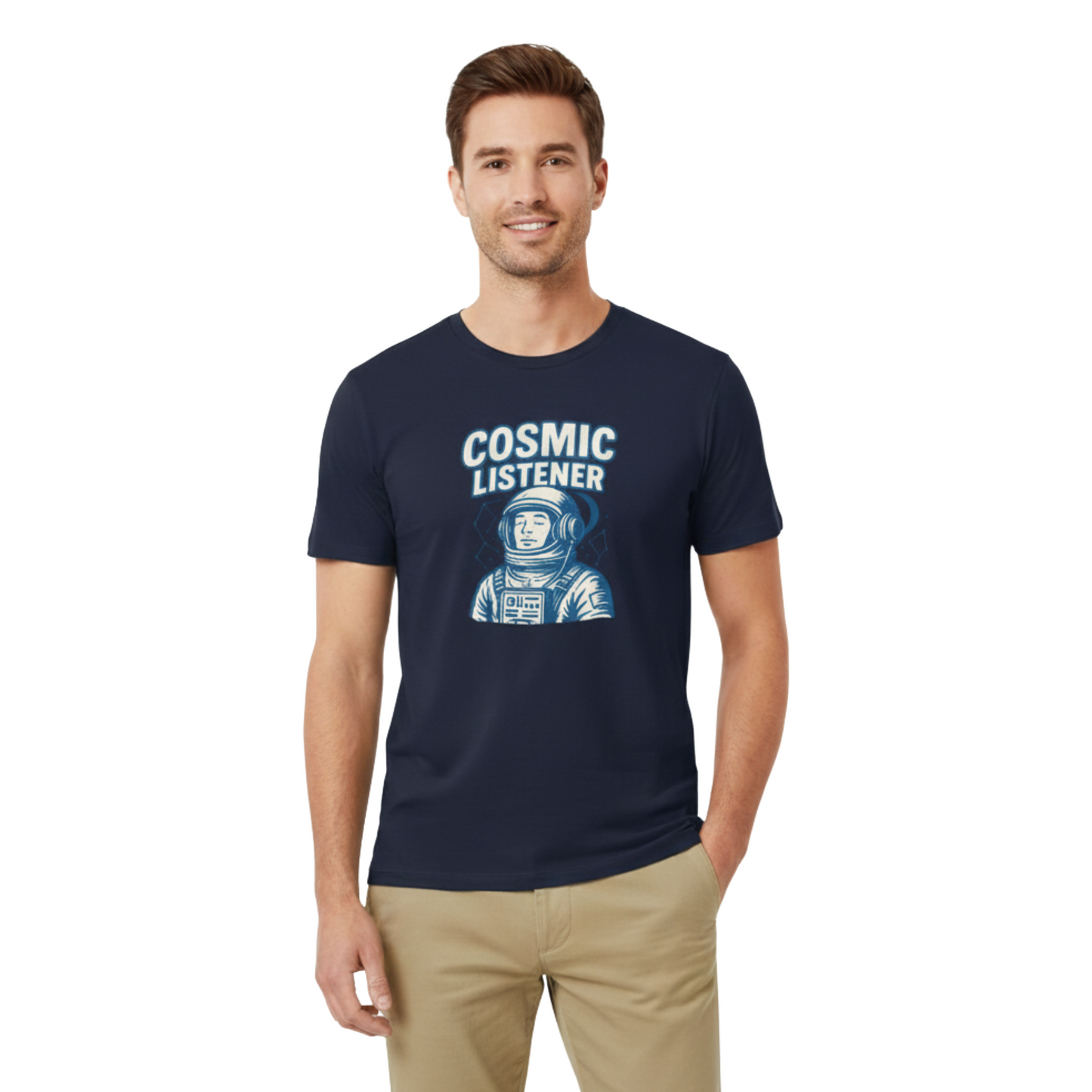 Cosmic Listener T-Shirt — Retro Astronaut Tee for Space Lovers