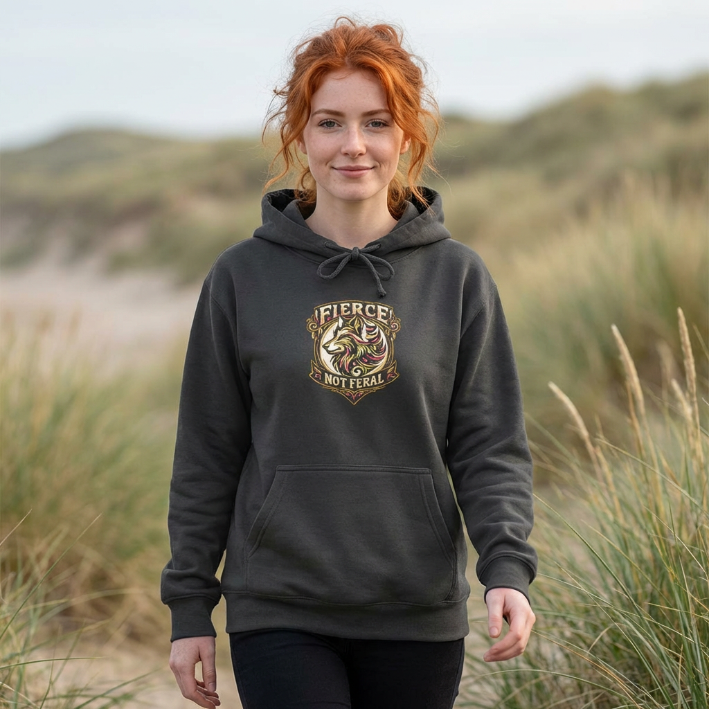 Fierce Not Feral Vintage Hoodie - Crest Graphic Pullover