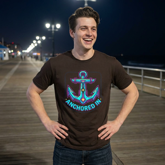 Anchored In — Neon Nautical Anchor Graphic Tee | Men's Crew Neck