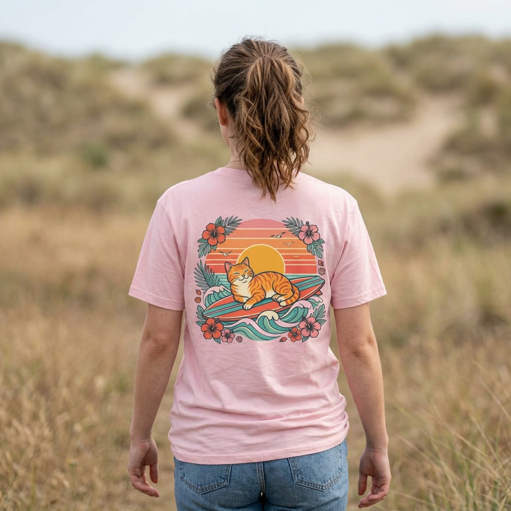 Cat Surfer & Sunshine | Coastal Graphic Tee