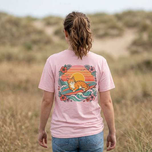 Cat Surfer & Sunshine | Coastal Graphic Tee