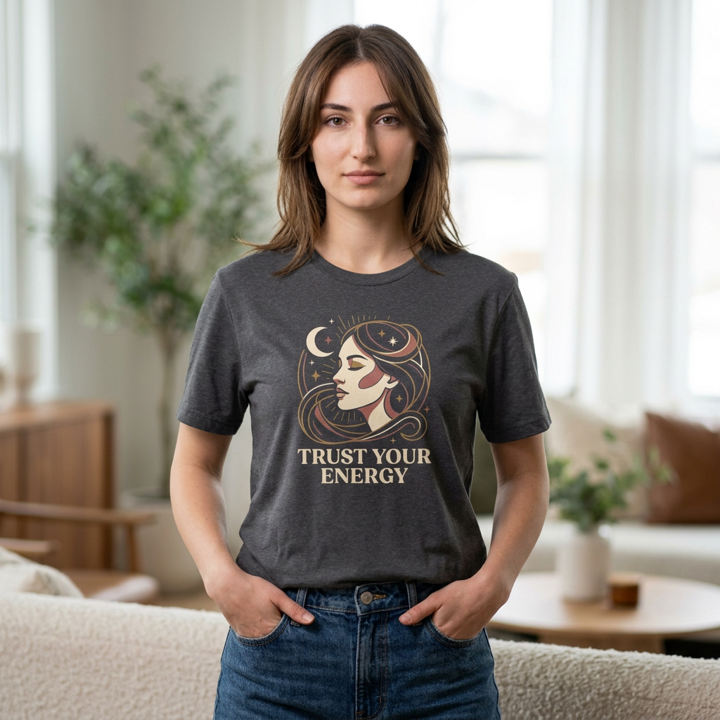 Trust Your Energy T-Shirt — Mystical Moon Woman Graphic Tee