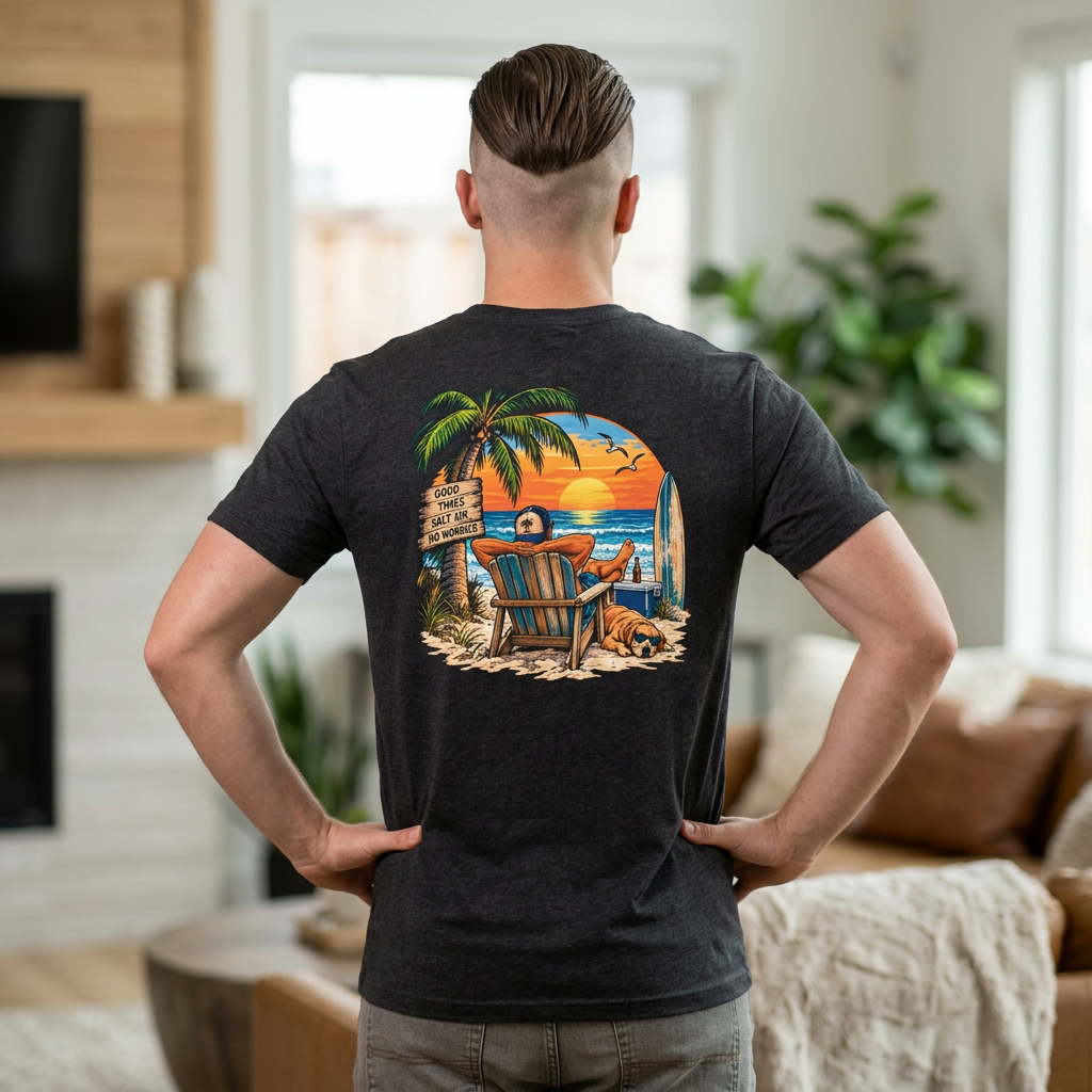 Beach Sunset T‑Shirt — Relaxing Surf & Palm Graphic Tee