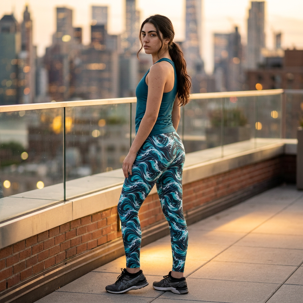 Wave Print Leggings — Teal Ocean All-Over Print Women's Leggings