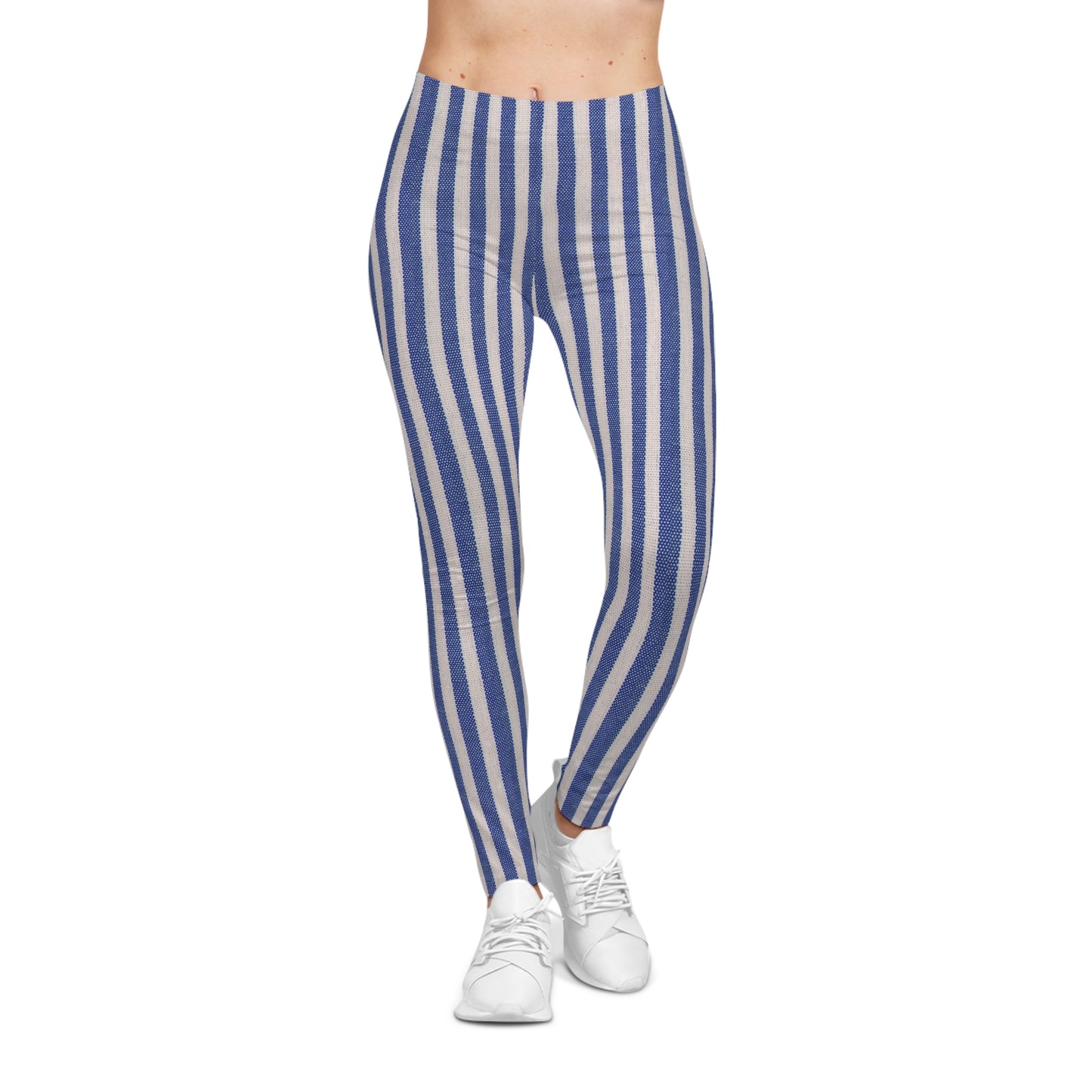 Blue & White Vertical Stripe Leggings — Nautical Casual Women's Leggings